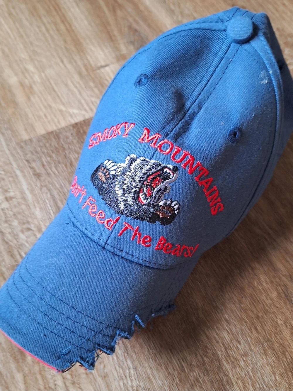 Blue Kids Baseball Cap with Red Embroidered Bear Smoky MTN